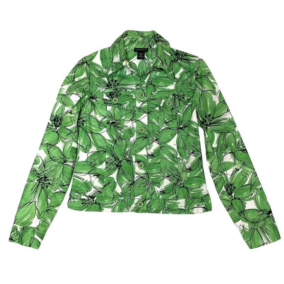 Rafaella Women’s Cropped Button-Up Jacket, Green Floral Print, Size M - Picture 3 of 9